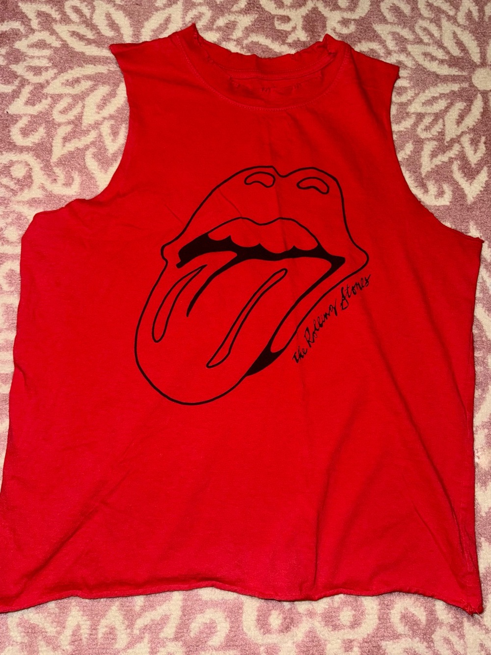 Rolling Stones Red Distressed Muscle Tank Top 2023 Bravado Small Logo